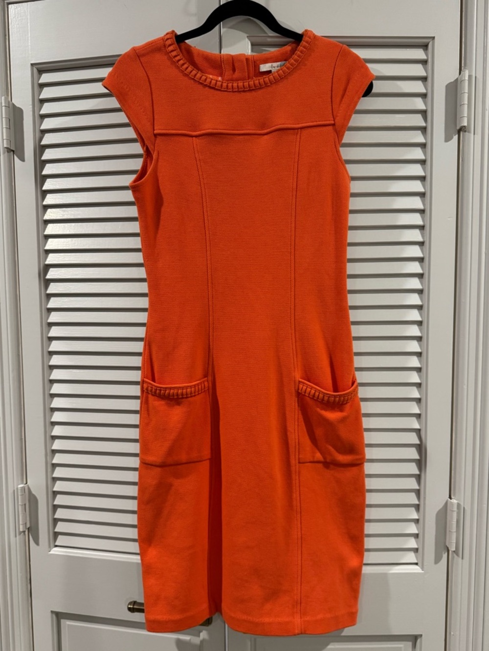 Boden Orange Pique Knit Midi Shift Dress with Pockets